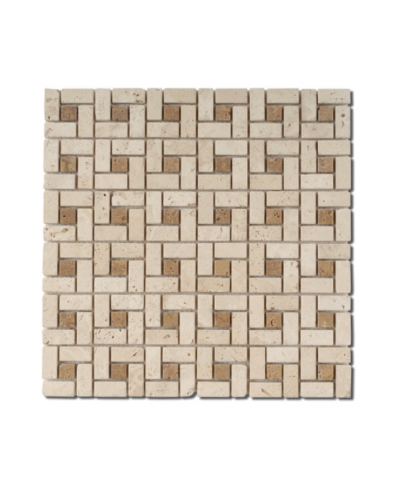 Mosaique travertin salle de bain D small labyrinthe classic noce sur trame 30,5x30,5x1cm