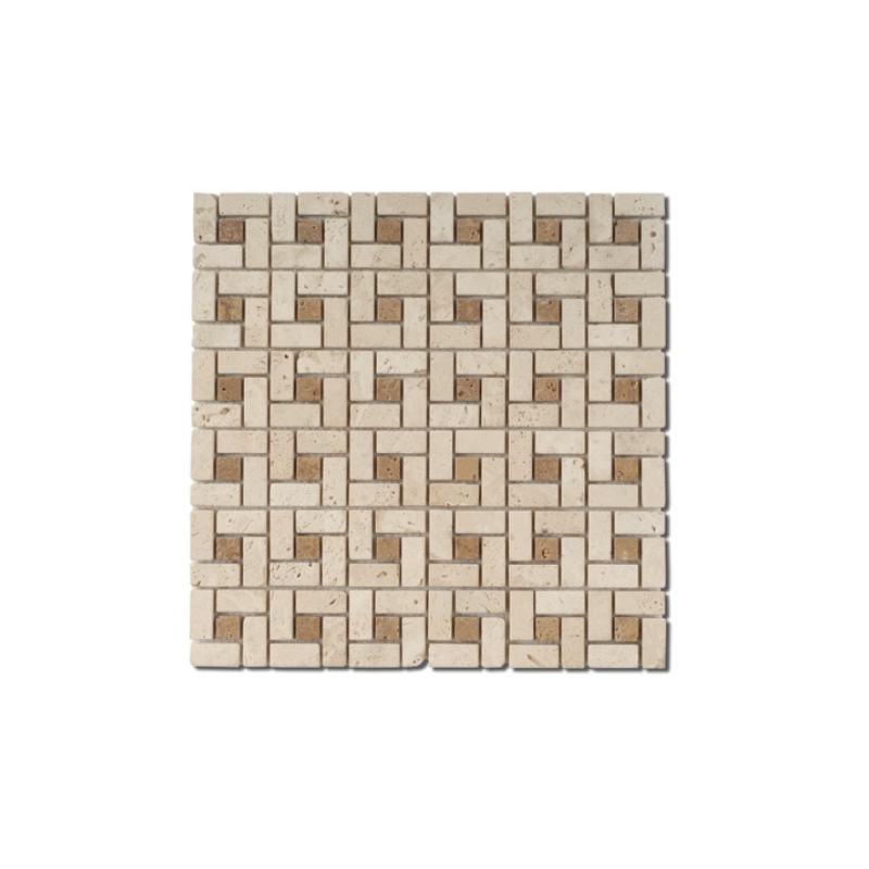 Mosaique travertin salle de bain D small labyrinthe classic noce sur trame 30,5x30,5x1cm