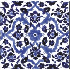 Carrelage émaillé à la main décor orient bleu 20x20x0.8cm D ispahan bleu