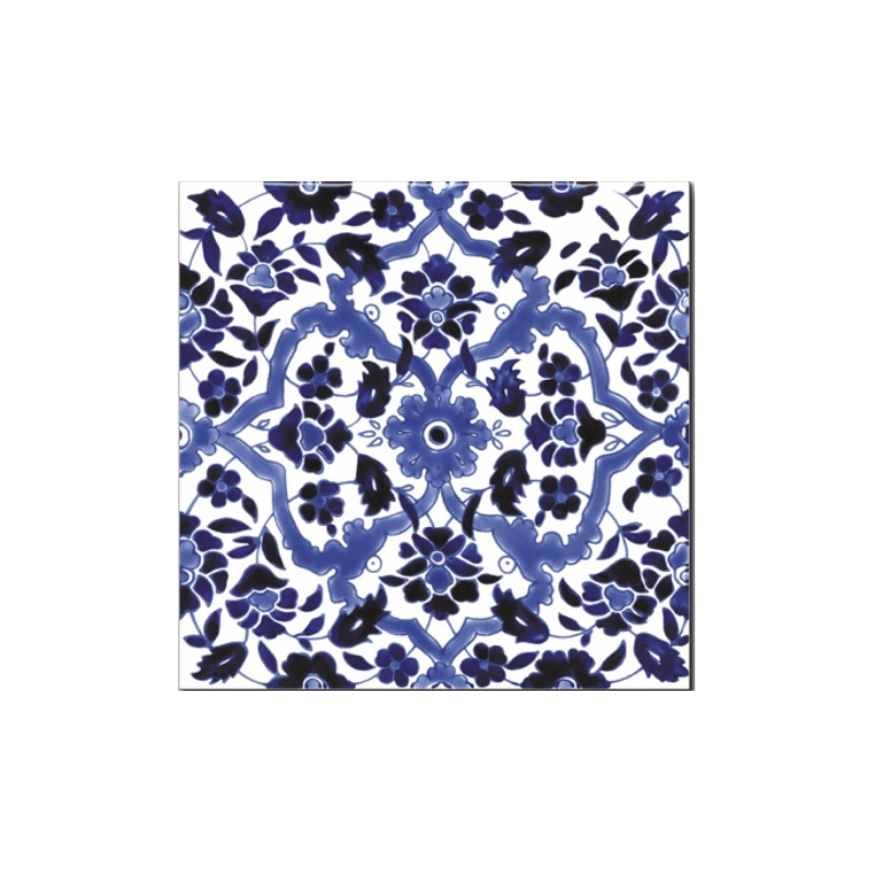 Carrelage émaillé à la main décor orient bleu 20x20x0.8cm D ispahan bleu