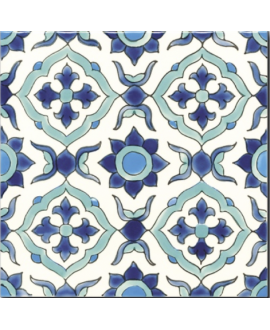 Carrelage peint à la main décor méditerranée bleu et vert 20x20x0.8cm D maya sur fond ivoire