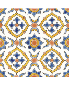 Carrelage peint à la main décor méditerranéen bleu et jaune 20x20x0.8cm D maya automne sur fond ivoire