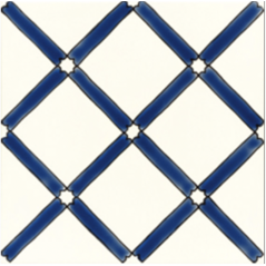 Carrelage décoré émaillé à la main D pergola bleu sur fond ivoire 20x20cm