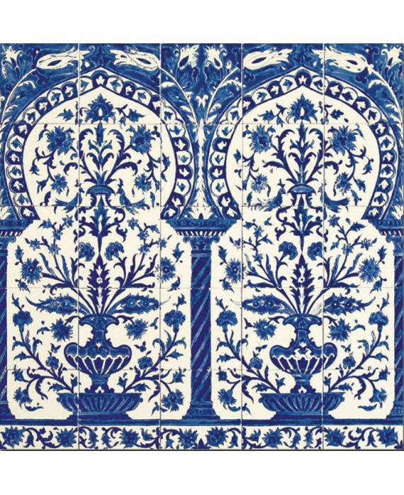 Fresque décorée émaillée 100x100cm, D kinz bleu, composée de 25 carreaux de 20x20cm
