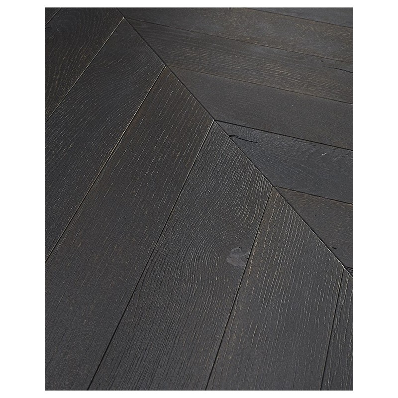 Parquet chêne massif français point de hongrie, brossé noir huilé, premier choix , ép : 10mm Hrég