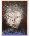 Peinture contemporaine, portrait, tableau moderne figuratif, acrylique sur toile 100x73cm représentant une tête au yeux rouges