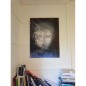 Peinture contemporaine, enfant au pull bleu timide: acrylique sur toile 100x73cm