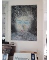 Tableau moderne, portrait, peinture contemporaine figurative,acrylique sur toile 100x73cm représentant une tête au yeux bleus