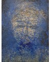 Tableau moderne, peinture contemporaine figurative, acrylique sur toile 116x89cm représentant une tête bleue