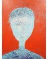 Tableau moderne, portrait, peinture contemporaine figurative, acrylique sur toile 116x89cm représentant une tête art-déco orange