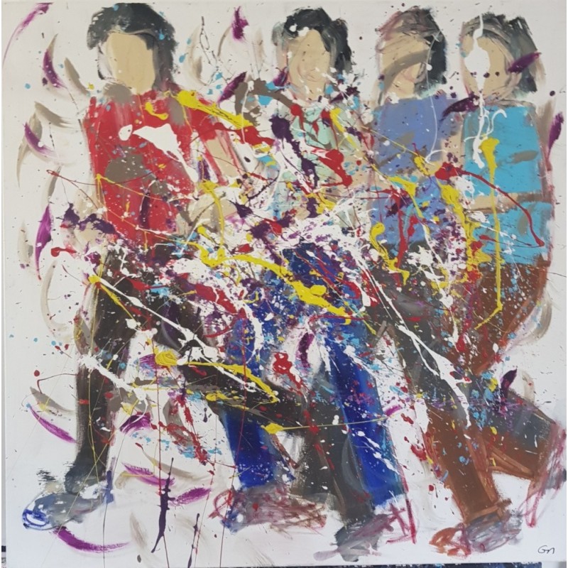 Tableau moderne, peinture contemporaine figurative, acrylique sur toile 100x100cm représentant des HQM rouge vert et bleu Tableau moderne, peinture contemporaine figurative, acrylique sur toile 100x100cm représentant des HQM rouge vert et bleu