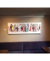 Peinture moderne, tableau contemporain figuratif,acrylique sur toile 150x50cm représentant des hommes qui marchent en couleur