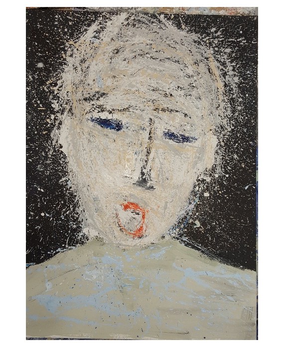 Peinture contemporaine, portrait, tableau moderne figuratif, acrylique sur toile 100x73cm intitulée: enfant qui crie
