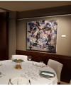 Peinture contemporaine, tableau moderne figuratif, acrylique sur toile 100x100cm intitulée: poissons noirs.