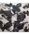 Peinture moderne, tableau contemporain figuratif, acrylique sur toile 100x100cm intitulée: poissons noirs et rouges.