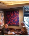 Peinture moderne, tableau contemporain figuratif, acrylique sur toile 100x100cm intitulée: poissons rouges