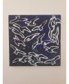 Tableau moderne, peinture contemporaine figurative, acrylique sur toile 100x100cm intitulée: oiseaux bleus.