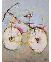 Peinture contemporaine, tableau moderne figuratif, acrylique sur toile 116X89cm intitulée: vélo rose.