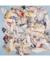 Tableau moderne, peinture contemporaine figurative, acrylique sur toile 100x100cm intitulée: poissons clairs.