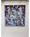 Peinture contemporaine, tableau moderne figuratif, acrylique sur toile 100x100cm intitulée: enfants qui courent.