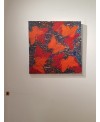 Peinture contemporaine, tableau moderne figuratif, acrylique sur toile 80x80cm intitulée: papillons orange et rouge.