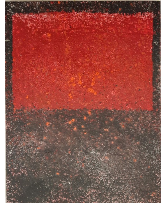 Peinture contemporaine, tableau moderne abstrait, acrylique sur toile 116x89cm intitulée fenêtre rouge.