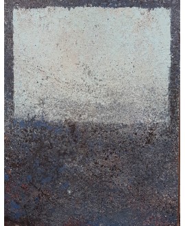 Peinture contemporaine, tableau moderne abstrait, acrylique sur toile 116x89cm intitulée fenêtre bleue.