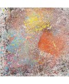 Peinture contemporaine, tableau moderne abstrait, acrylique sur toile 100x100cm intitulée fenêtre rouge et jaune.