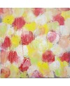 Tableau contemporain, peinture moderne figurative, acrylique sur toile 100x100cm intitulée: fleurs rouges et jaunes.