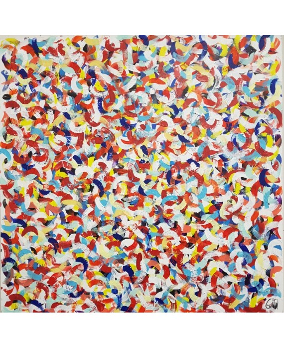 Tableau contemporain, peinture moderne figurative, acrylique sur toile 100x100cm intitulée: petite friture rouge.