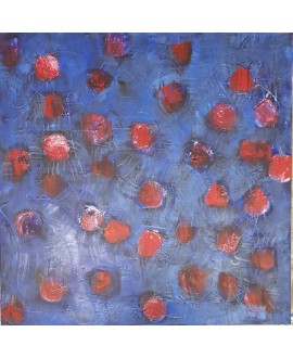 Peinture contemporaine, tableau moderne figuratif, acrylique sur toile 100x100cm intitulée: fleurs rouges.