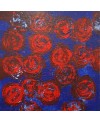 Peinture contemporaine, tableau moderne figuratif, acrylique sur toile 100x100cm intitulée: grosses fleurs rouges.