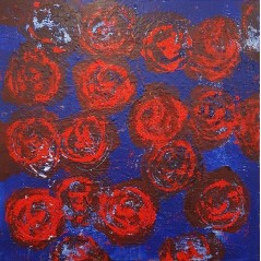 Peinture contemporaine, tableau moderne figuratif, acrylique sur toile 100x100cm intitulée: grosses fleurs rouges.