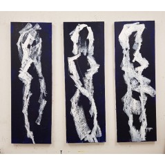 Peinture contemporaine, tableau moderne de nu , acrylique sur toile: femmes en blanc 3 fois 40x120cm.