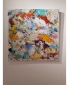 Peinture moderne, tableau contemporain figuratif, acrylique sur toile 100x100cm intitulée: poissons jaunes.