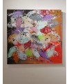 Peinture contemporaine, tableau moderne figuratif, acrylique sur toile 100x100cm intitulée: poissons violets.
