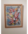 Tableau contemporain, peinture moderne figurative, acrylique sur papier 68x52cm intitulée: poissons fluo