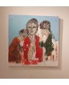 Peinture contemporaine acrylique sur toile 100x100cm intitulée: femme aux enfants.