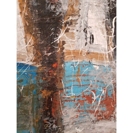 Peinture contemporaine, tableau moderne abstrait, acrylique sur toile 116x89cm intitulée bouteilles.