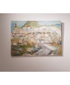 Peinture contemporaine, tableau moderne figuratif, paysage, acrylique sur toile 100x73cm intitulée: paysage vert.