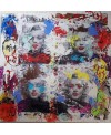 Peinture contemporaine, tableau moderne figuratif, pop art, acrylique et collage sur toile 100x100cm intitulée: Marilyn
