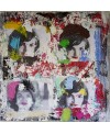 Peinture contemporaine, tableau moderne figuratif, pop art, acrylique et collage sur toile 100x100cm intitulée: jackie Kennedy