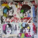 Peinture contemporaine, tableau moderne figuratif, pop art, acrylique et collage sur toile 100x100cm intitulée: jackie Kennedy