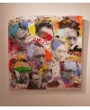 Peinture contemporaine, tableau moderne figuratif, pop art, acrylique et collage sur toile 100x100cm intitulée: Camus