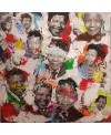 Peinture contemporaine, tableau moderne figuratif, pop art, acrylique et collage sur toile 100x100cm intitulée: Mandela 2