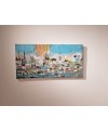 Peinture contemporaine, paysage, tableau moderne figuratif, acrylique et collage sur toile 100x50cm intitulée: sur la mer 3.