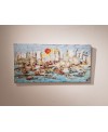 Peinture contemporaine, paysage, tableau moderne figuratif, acrylique et collage sur toile 100x50cm intitulée: sur la mer 4.