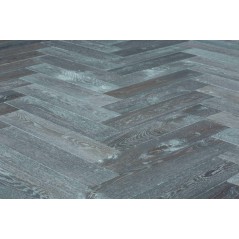 Parquet ancien chêne massif français noir cérusé baton rompu , vieilli ardoise , ép : 14 mm , largeur 110 mm