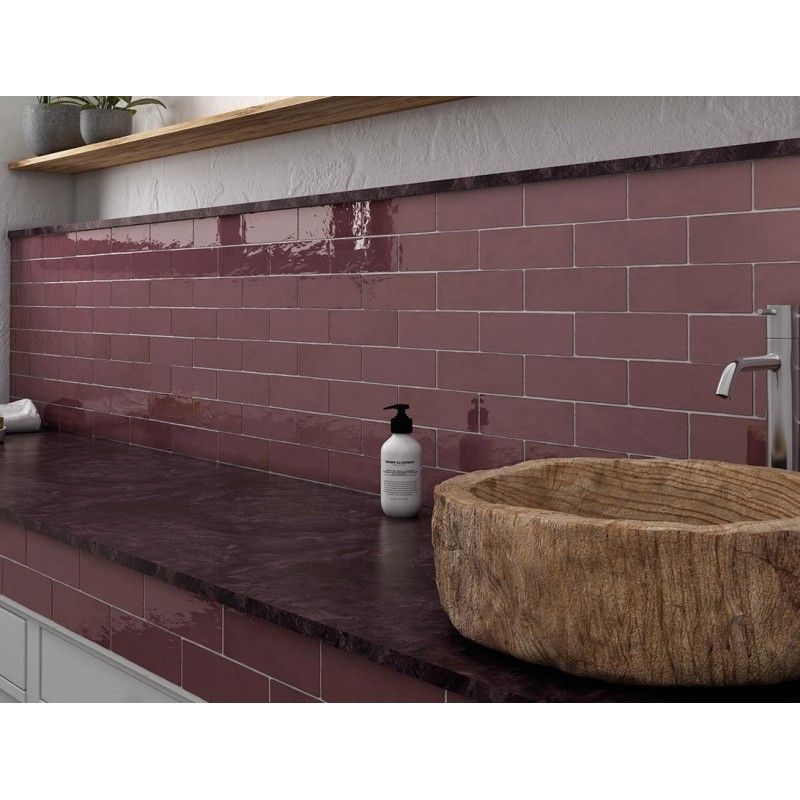 Carrelage imitation Zellige bordeaux brillant, eqriviera juneberry